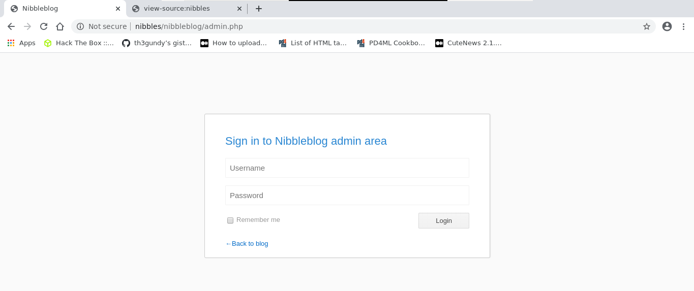 login page in nibbleblog